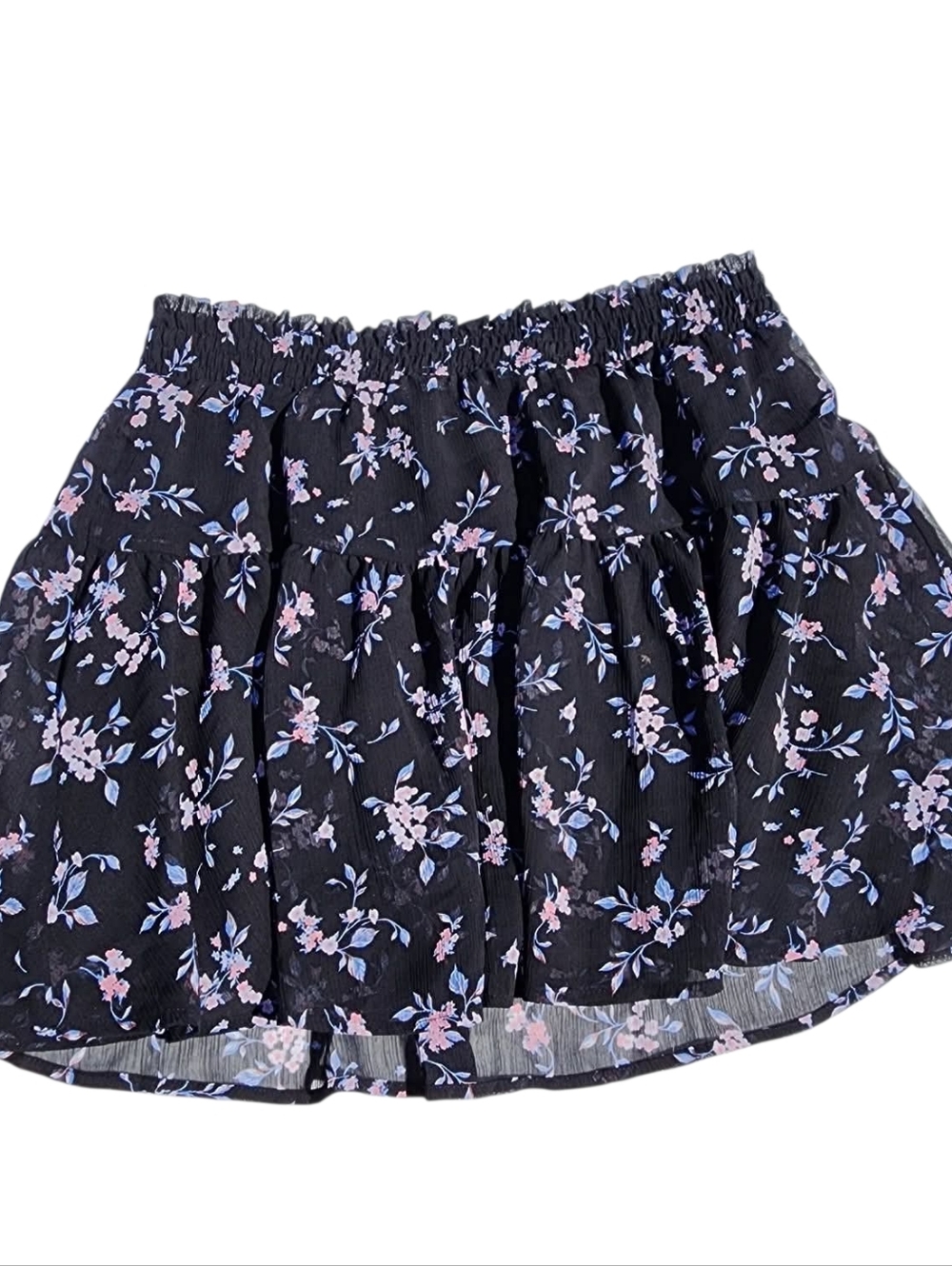 H&M Women’s Floral Skirt Black Pink Blue Size 10 Flowy Mini Boho